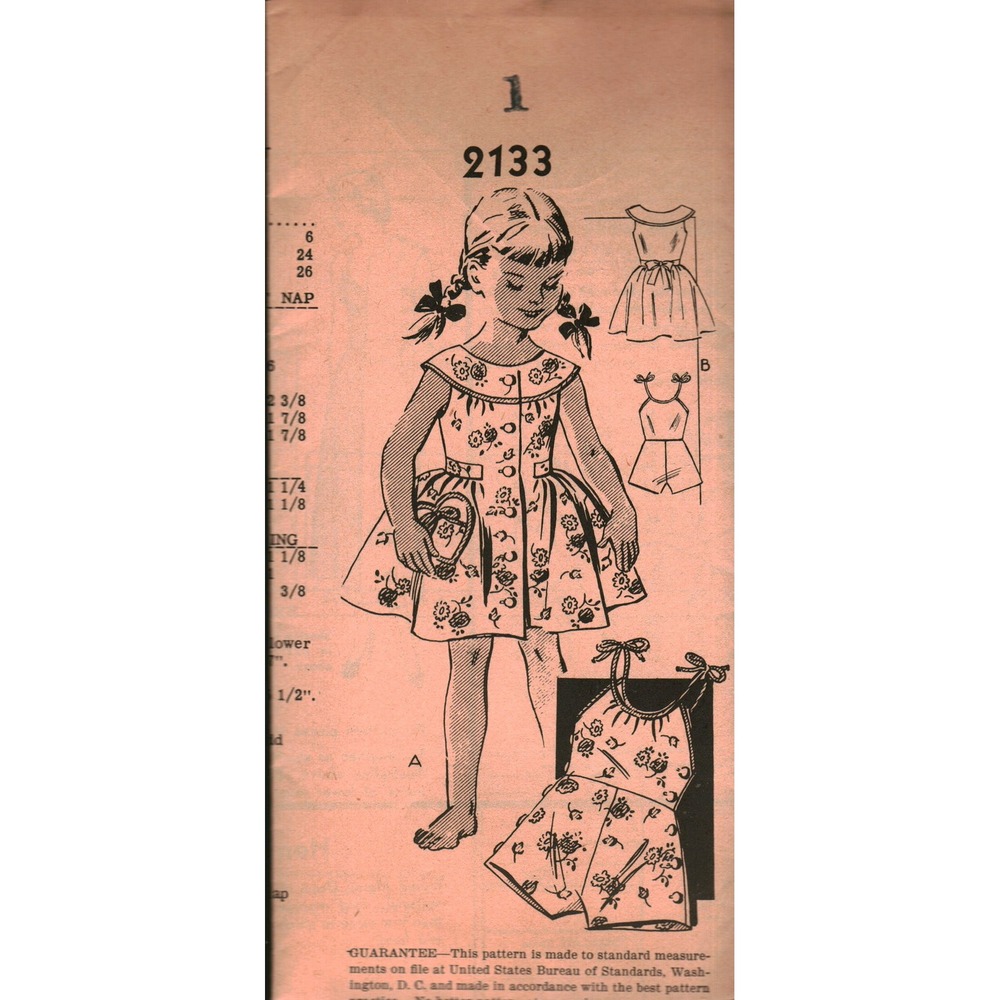 Vintage Simplicity 2133 Girls Dress and Sunsuit Romper Sewing Pattern Size 1